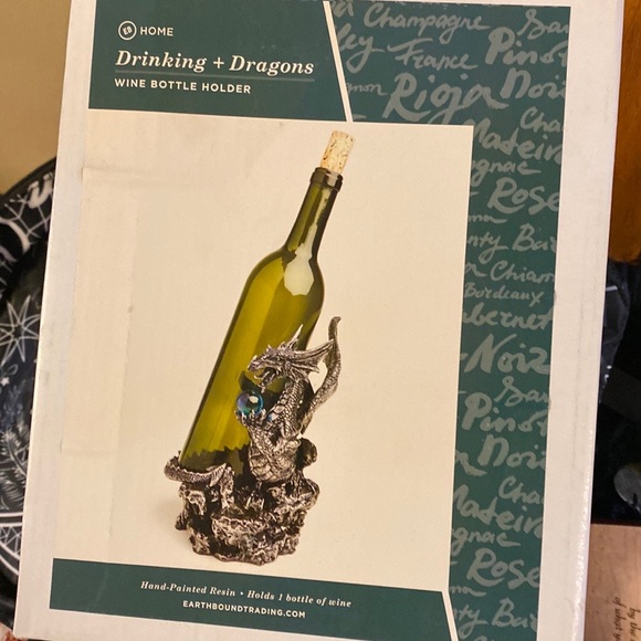 🪶3/$50 New! EARTHBOUND Hand Painted Silver Dragon Wine Holder w/ Crystal Ball - Picture 5 of 16